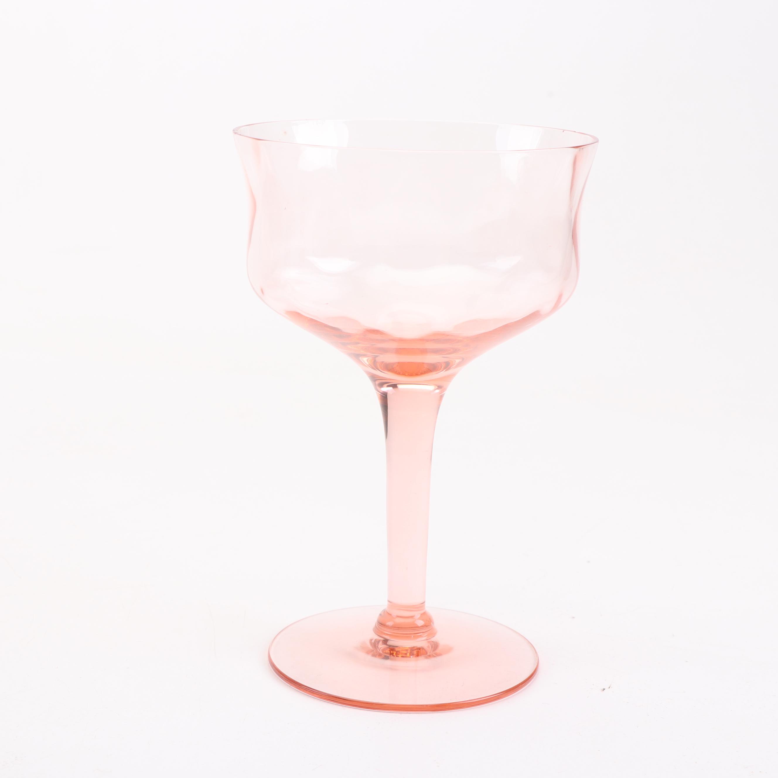 Pink Depression Glass Stemware, Tumblers and Pitcher, Mid-Century