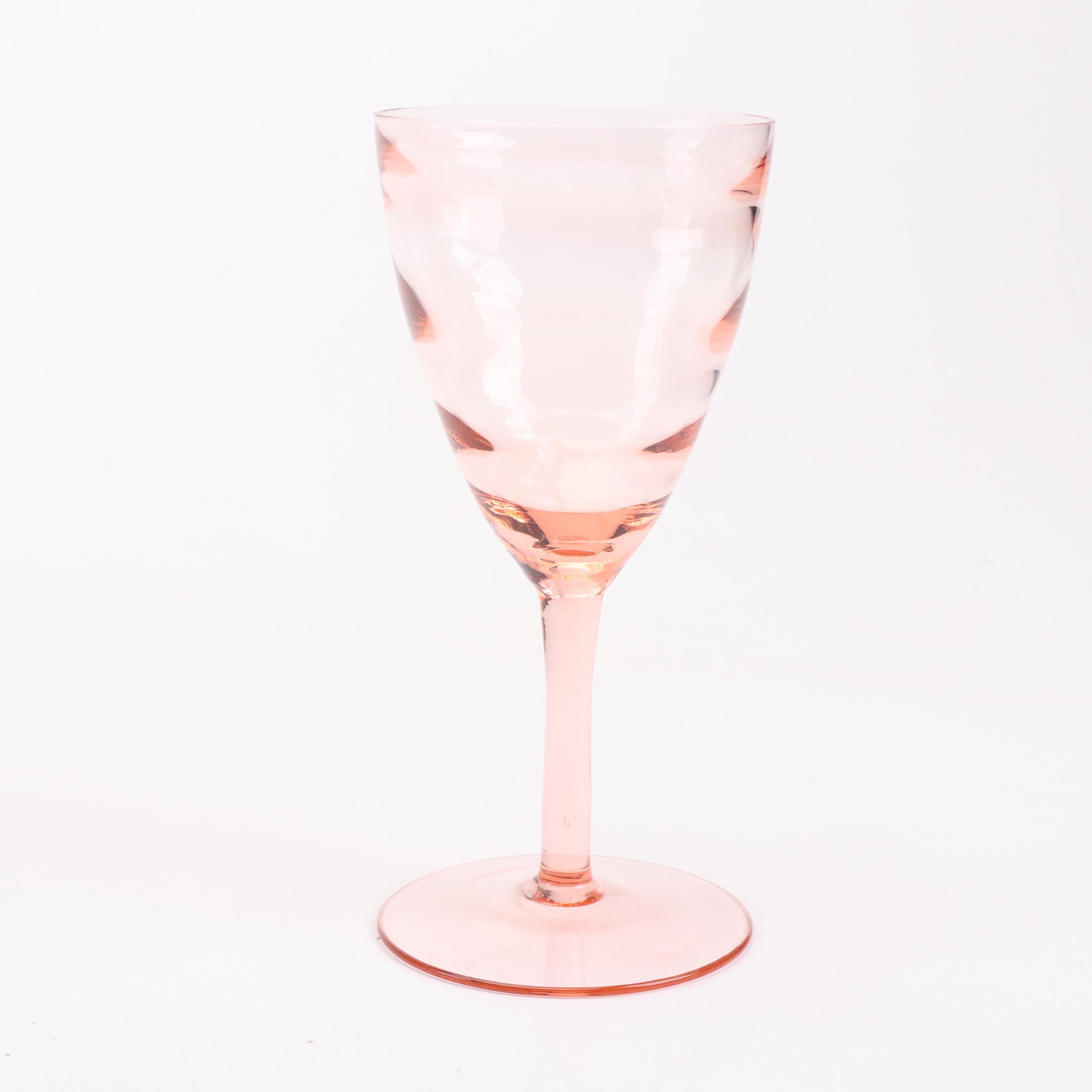 Pink Depression Glass Stemware, Tumblers and Pitcher, Mid-Century