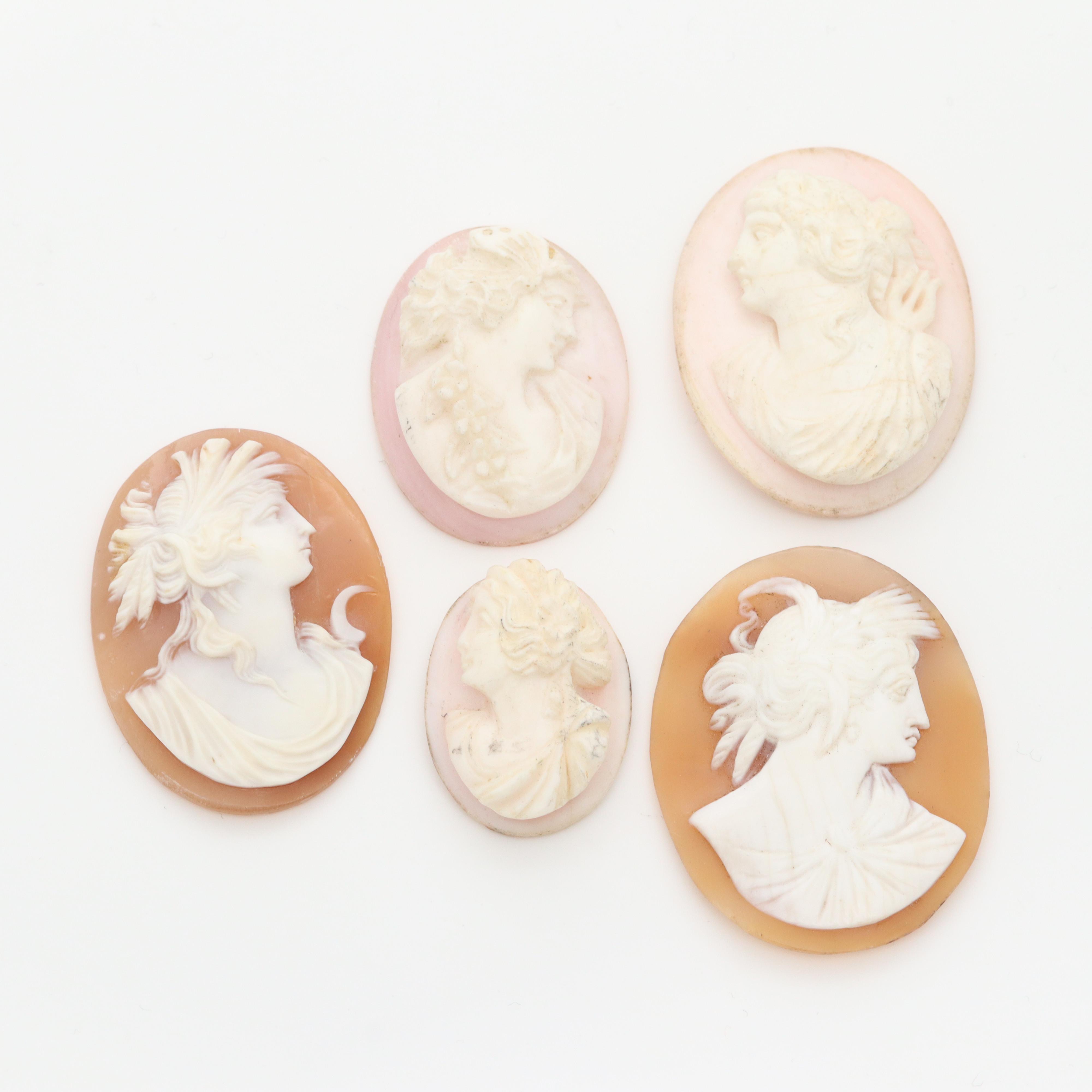 Loose Helmet and Conch Shell Cameo Collection Featuring Depictions of Artemis