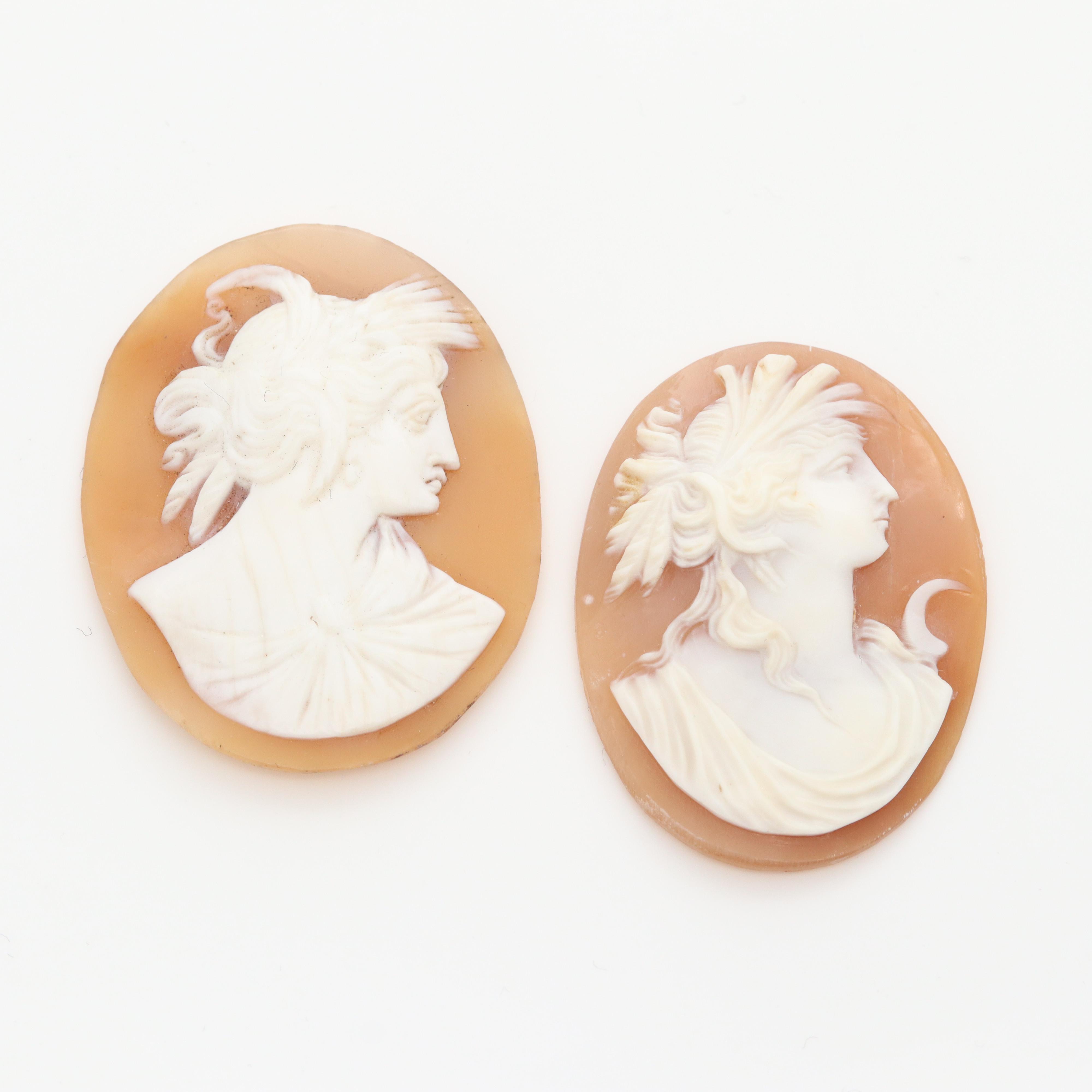 Loose Helmet and Conch Shell Cameo Collection Featuring Depictions of Artemis