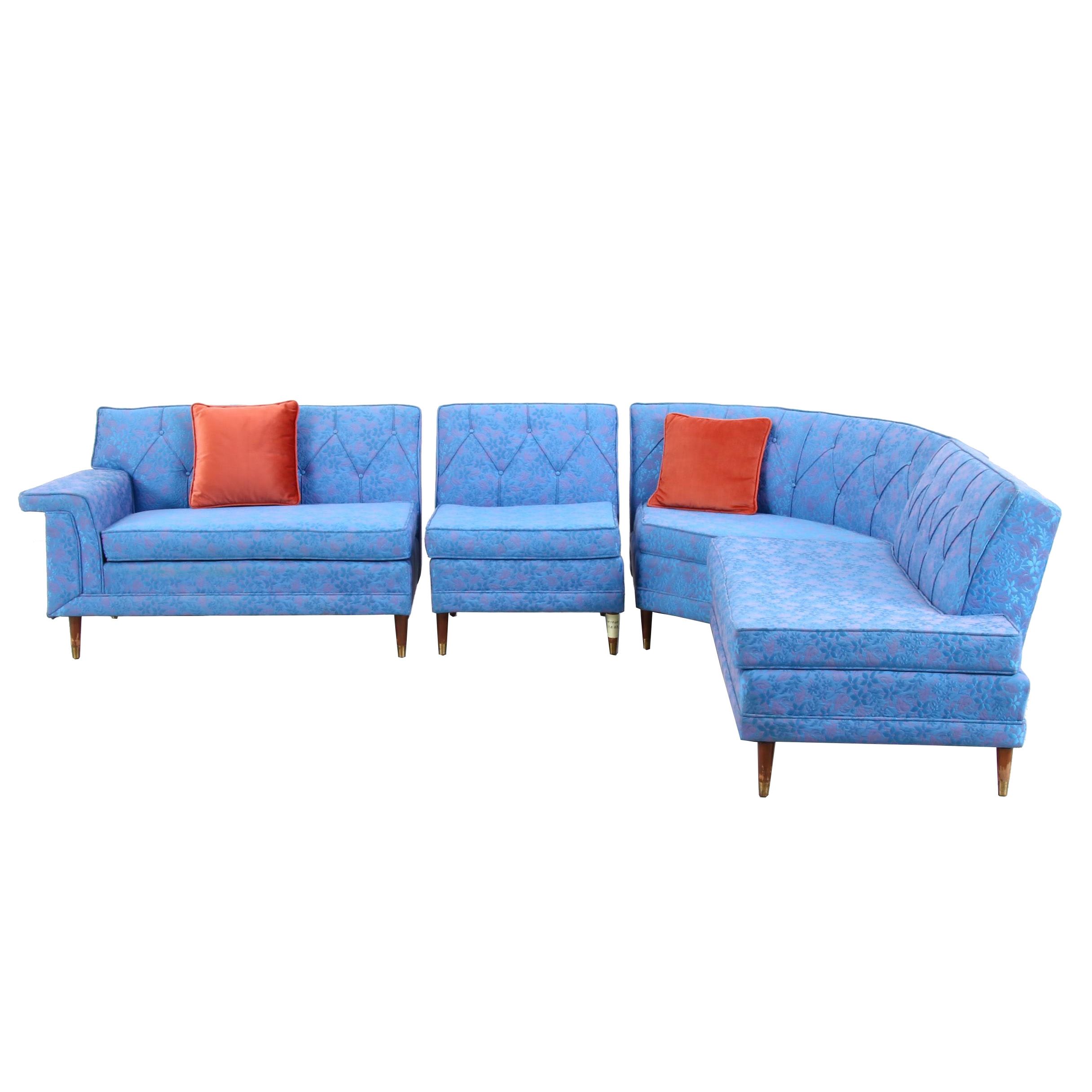 Rowe Furniture Matelasse Four Piece Sectional Sofa, Mid Century