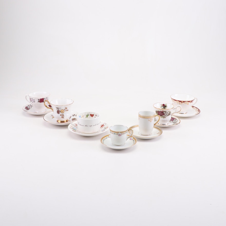 Mixed Porcelain and Bone China Tea Cup and Saucer Sets