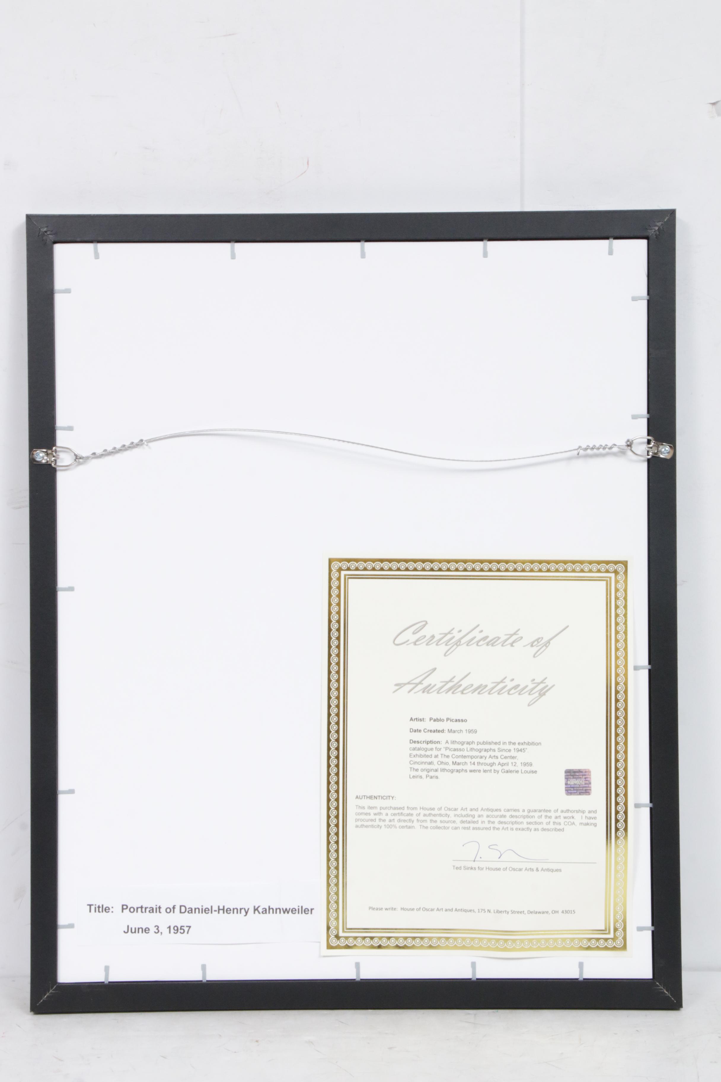 Pablo Picasso Reproduction Lithograph "Portrait of Daniel-Henry Kahnweiler"