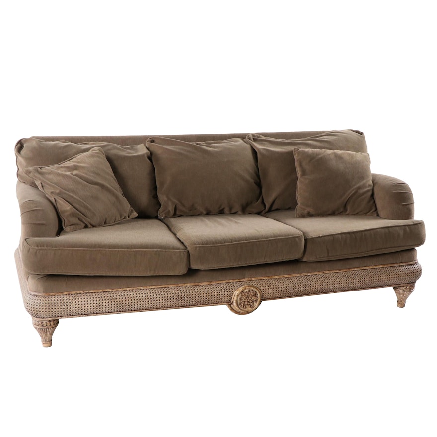 Acacia Home and Garden Olive Velveteen Sofa With Painted Cane Accents