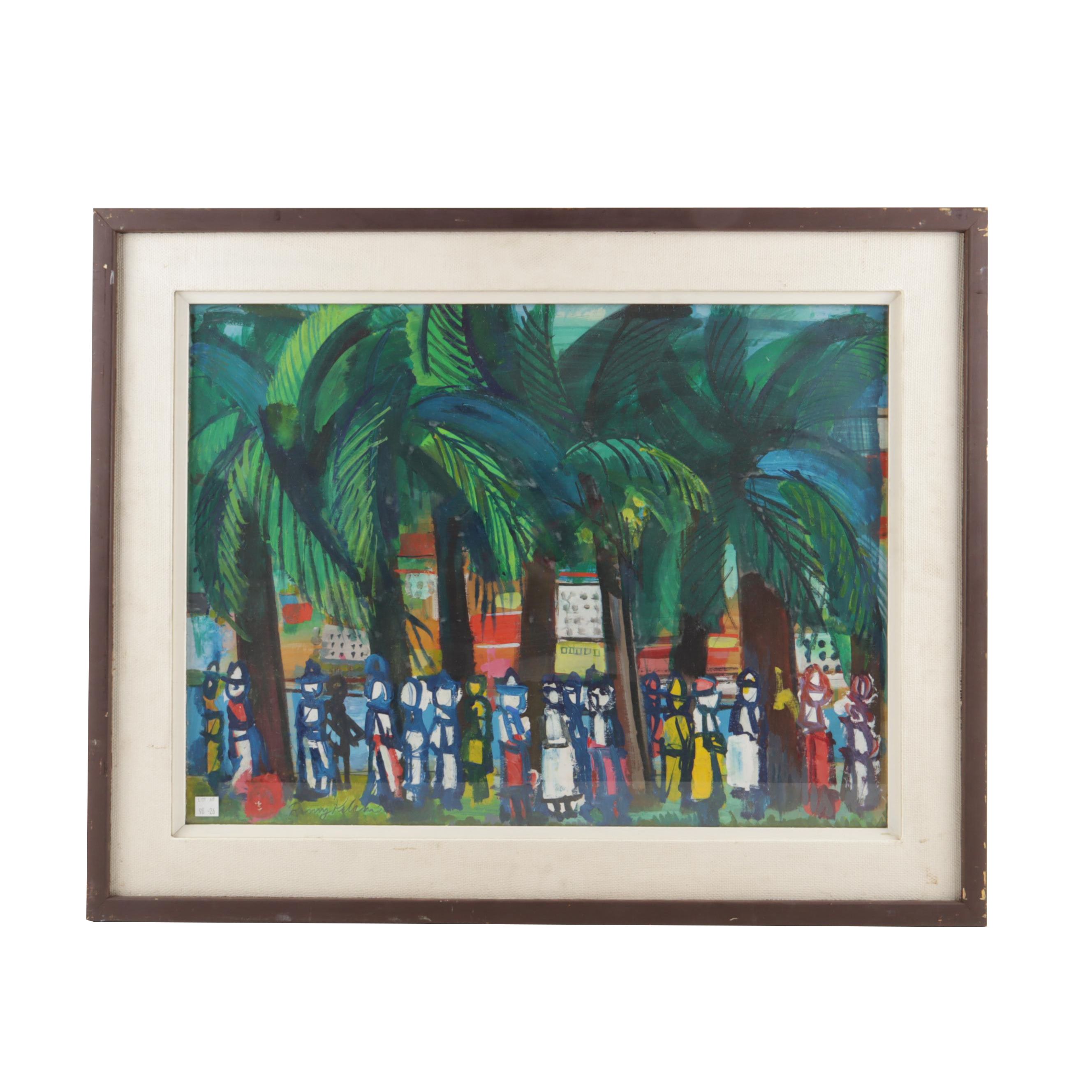 Oil Painting of a Folk Art Park Scene