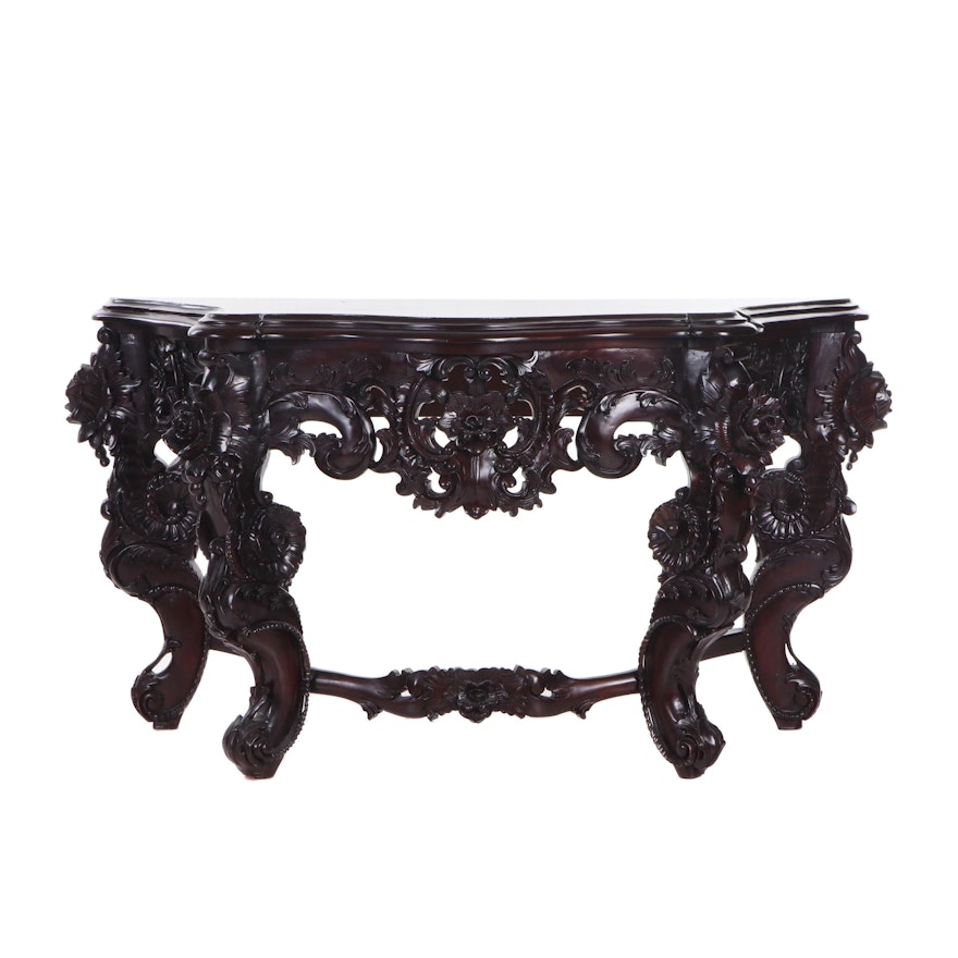 Renaissance Revival Style Carved Mahogany Hall Table, Contemporary