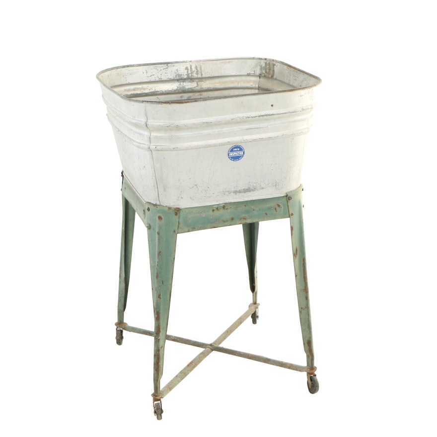 Painted Metal Washtub-on-Stand, 20th Century