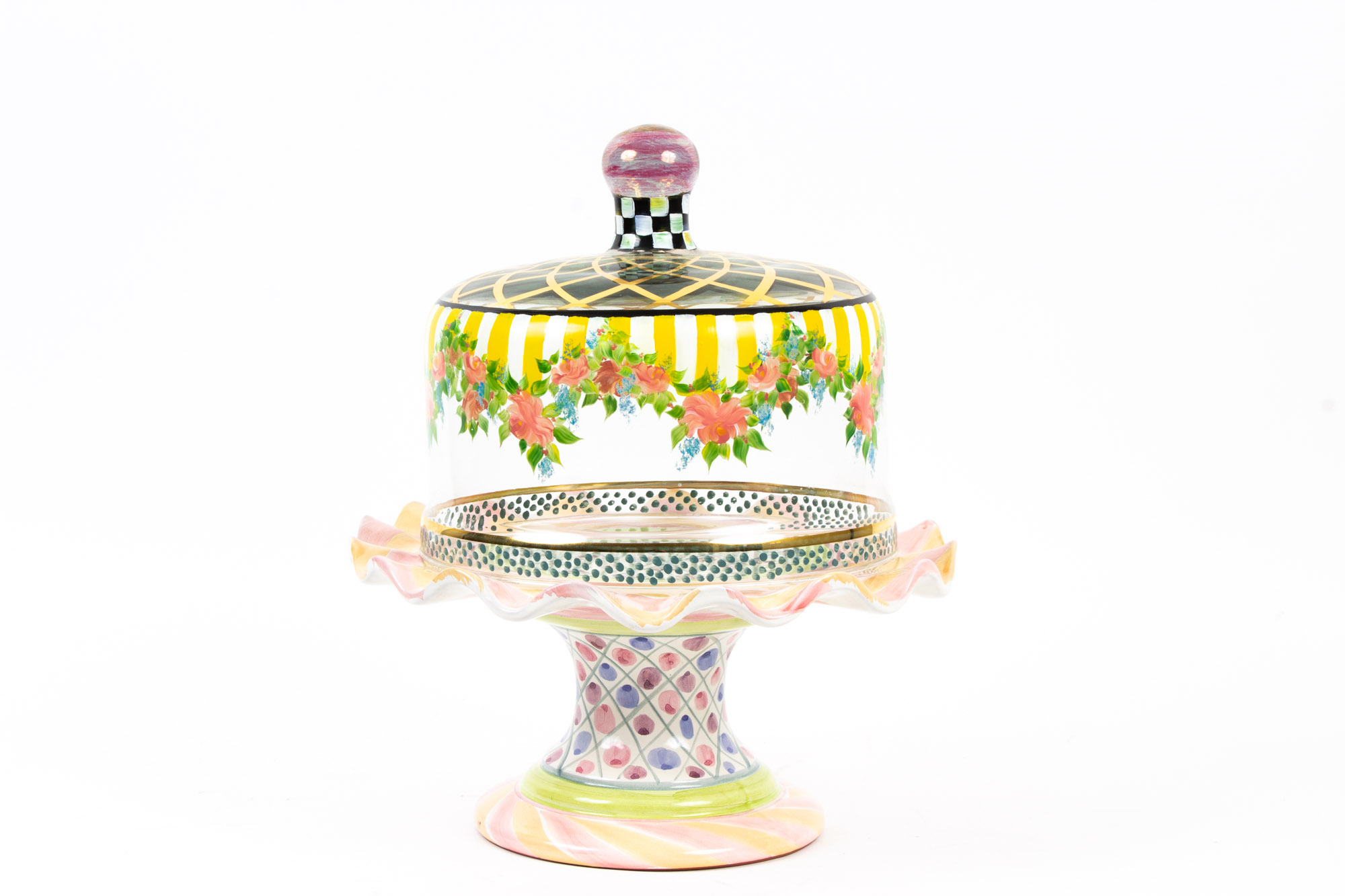 MacKenzie-Childs "Striped Awning" Cake Dome with "Taylor" Cake Stand