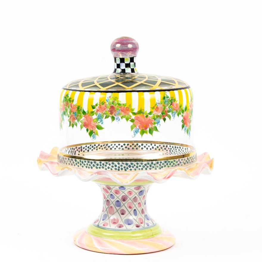 MacKenzie-Childs "Striped Awning" Cake Dome with "Taylor" Cake Stand