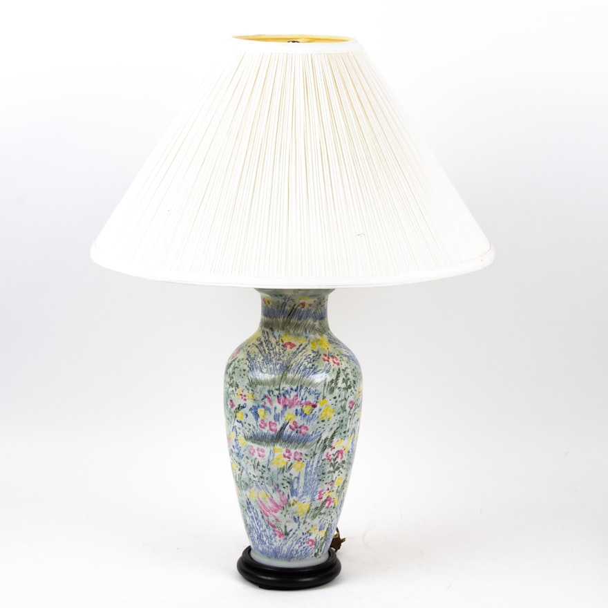 Polychrome Floral Ceramic Floral Table Lamp