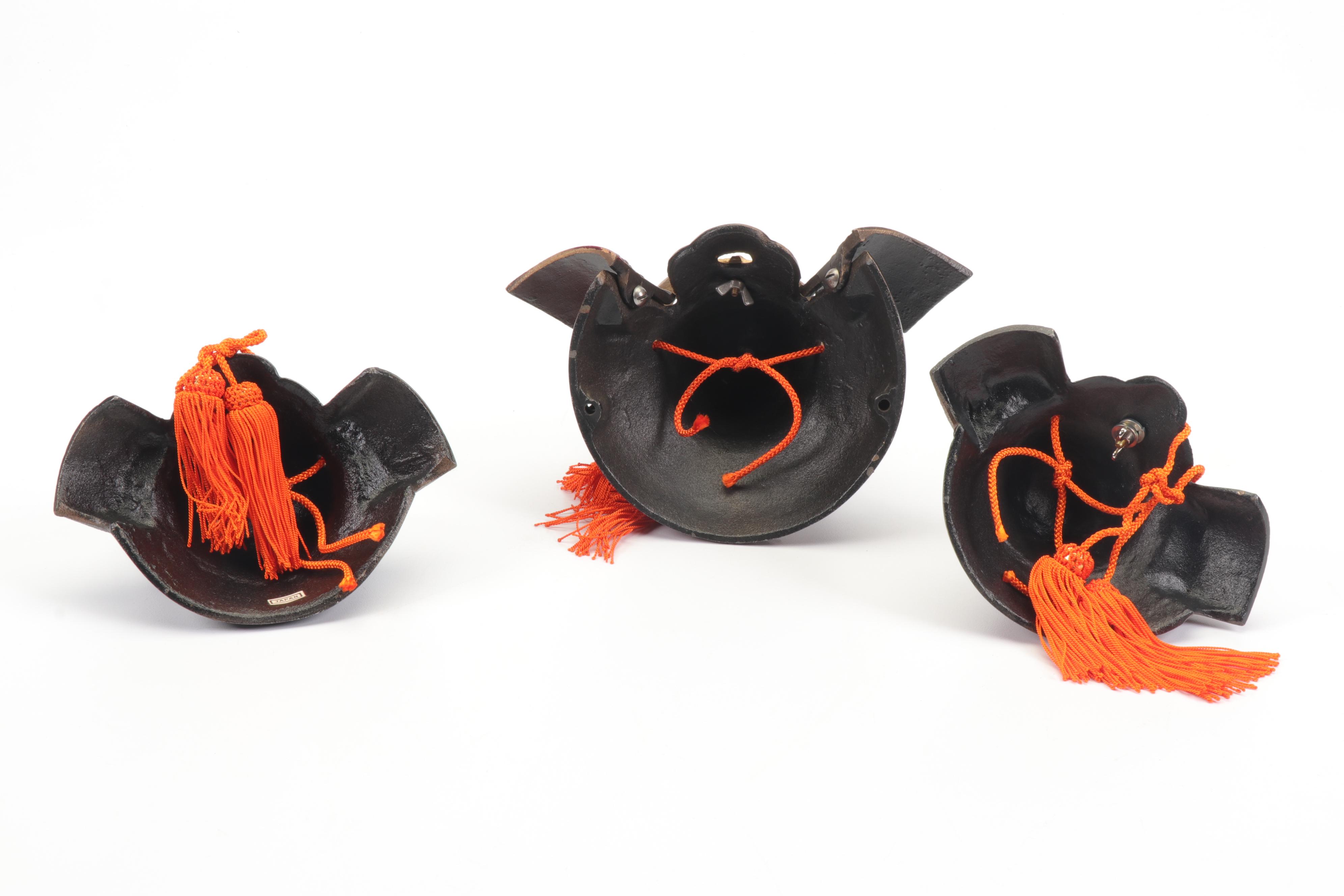 Cast-Iron and Brass Japanese Samurai Kabuto Replica Helmet Figurines