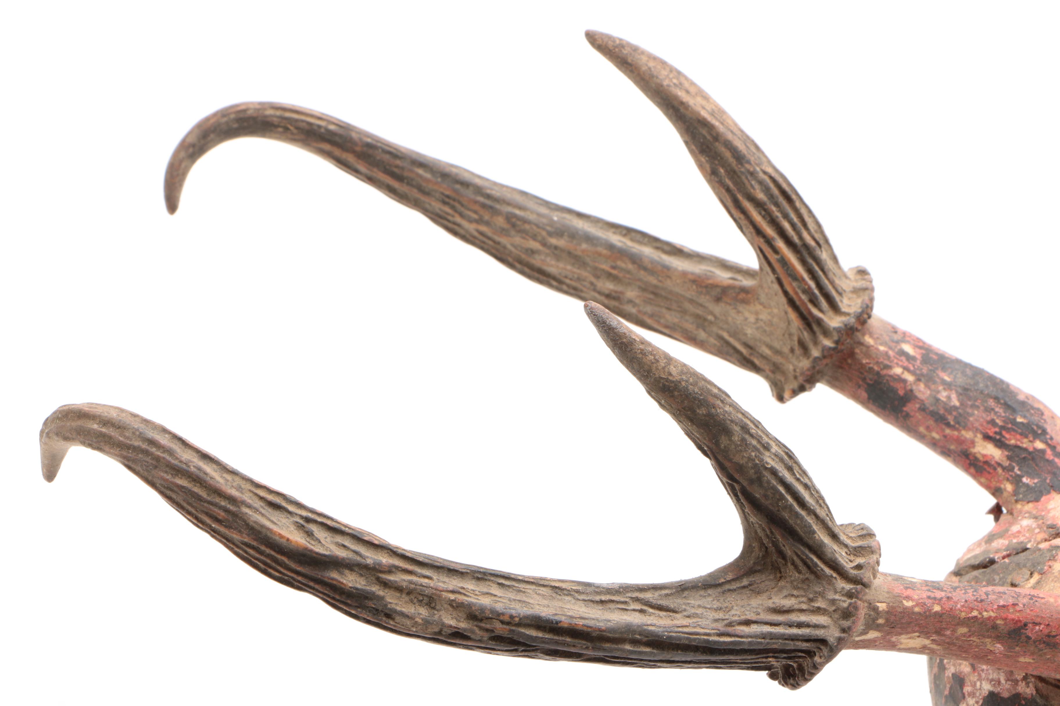 American Folk Art Carved Wood Deer Head with Applied Antlers