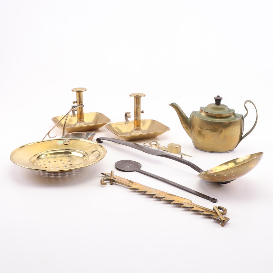 Brass and Iron Cooking Tools, Chambersticks and More, Late 18th and 19th Century