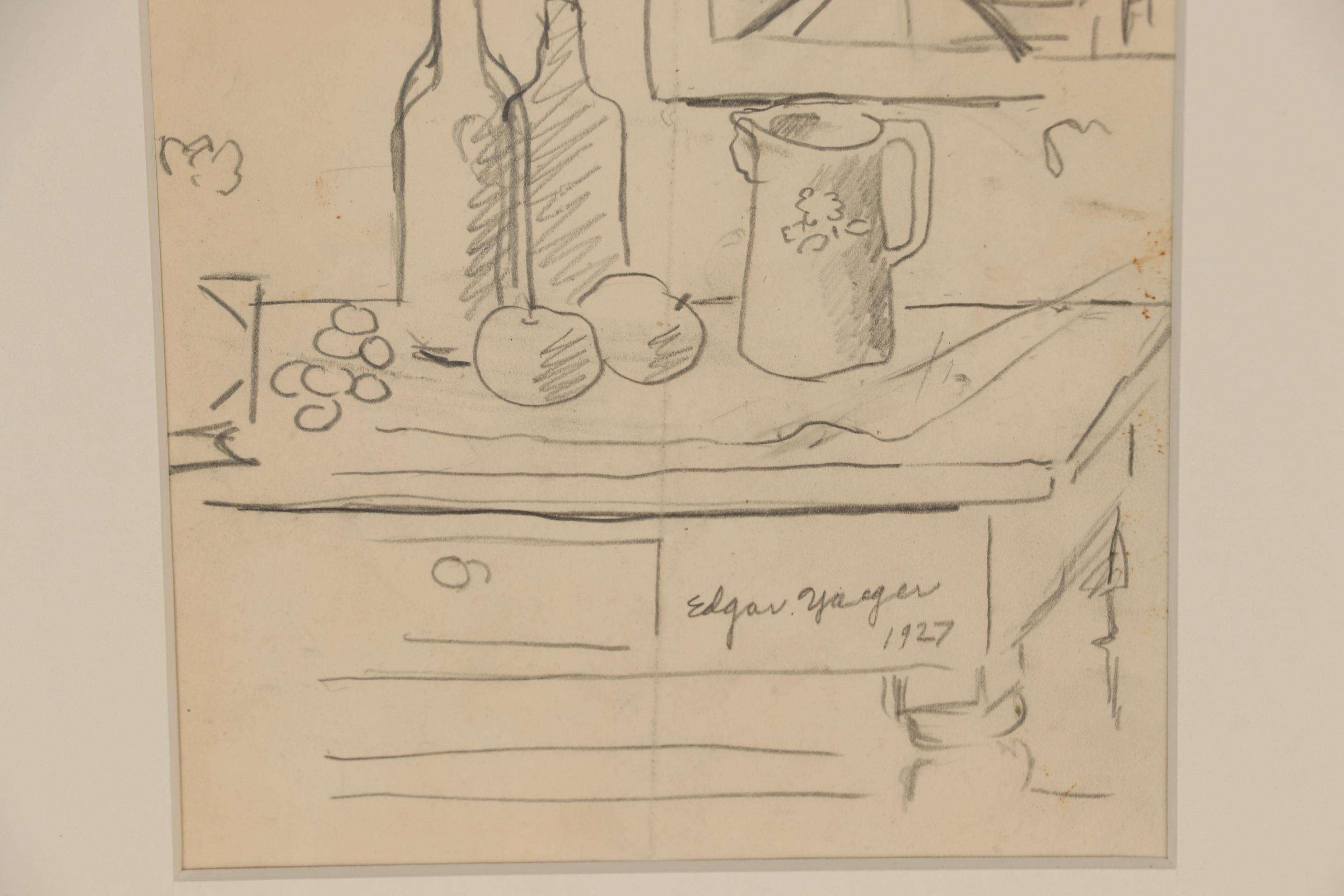Edgar Yaeger 1927 Still Life Graphite Drawing