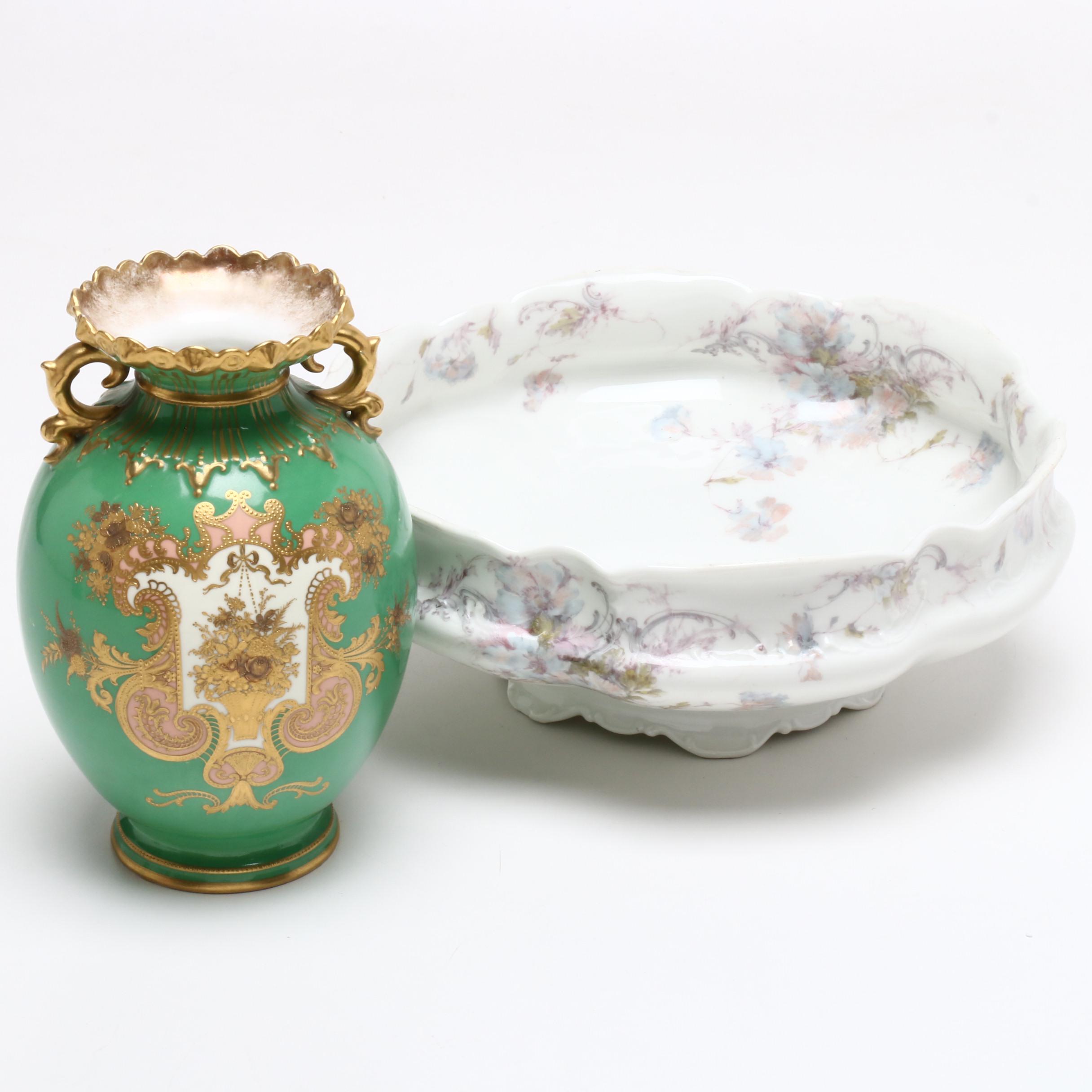 Royal Crown Derby Porcelain Vase and Haviland & Co. Porcelain Centerpiece