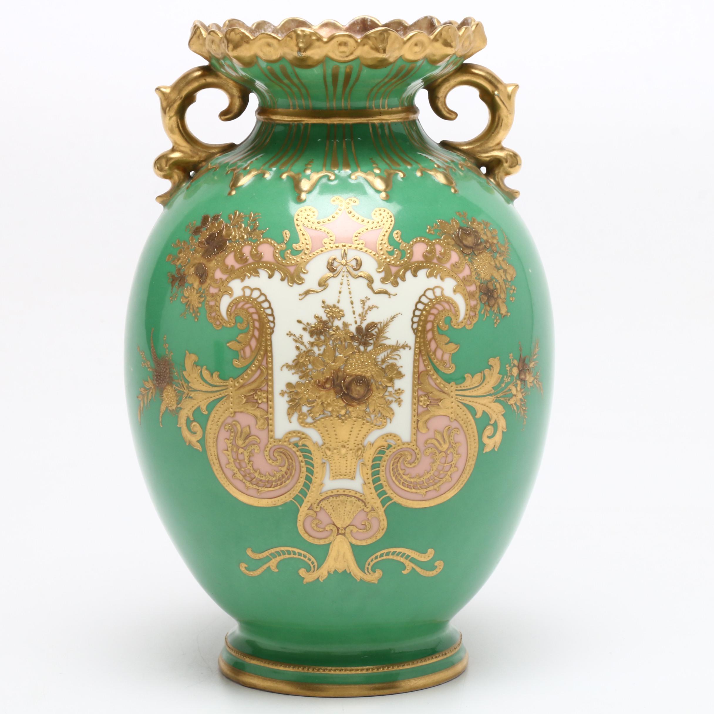 Royal Crown Derby Porcelain Vase and Haviland & Co. Porcelain Centerpiece