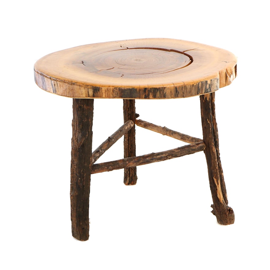 Adirondack Style Log Side Table with Cherrywood Slab Top