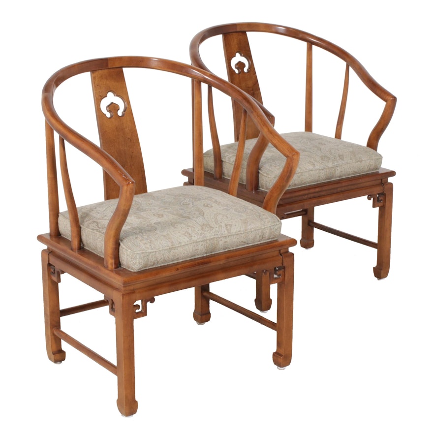 Chinese Wooden Roundback Armchairs, Late 20th Century