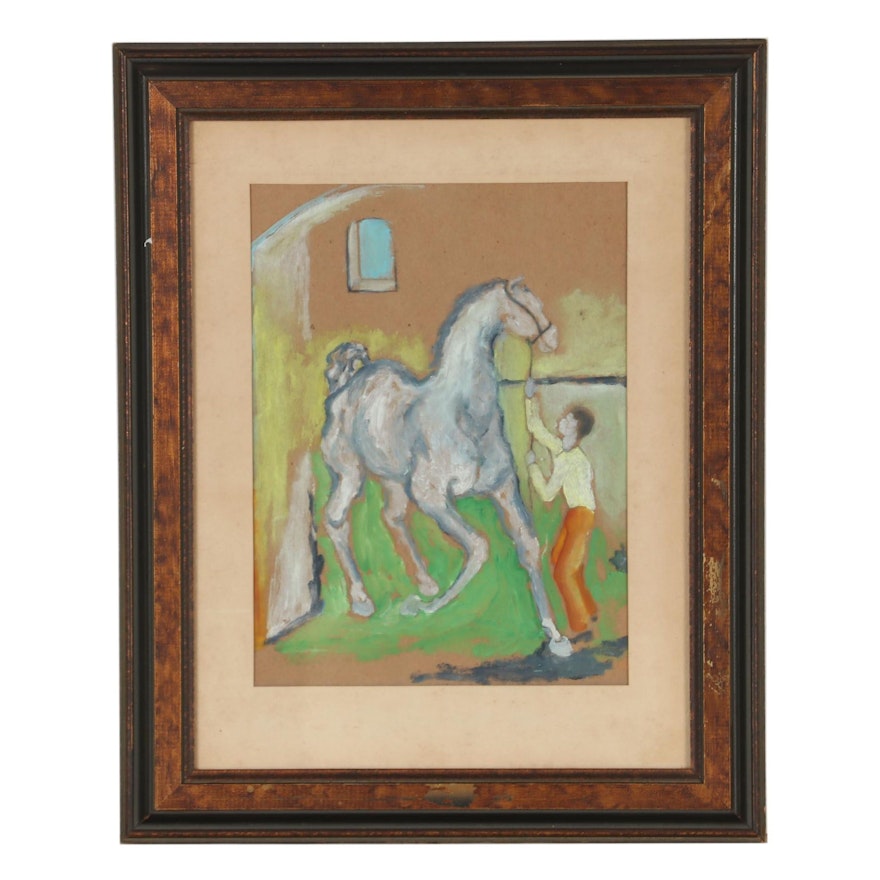 Oil Painting of Horse and Trainer