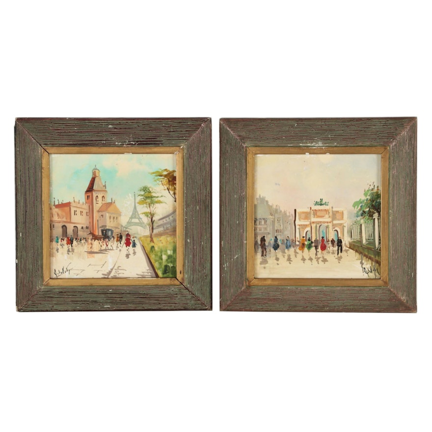 Oil Painted Tiles of French Street Scenes