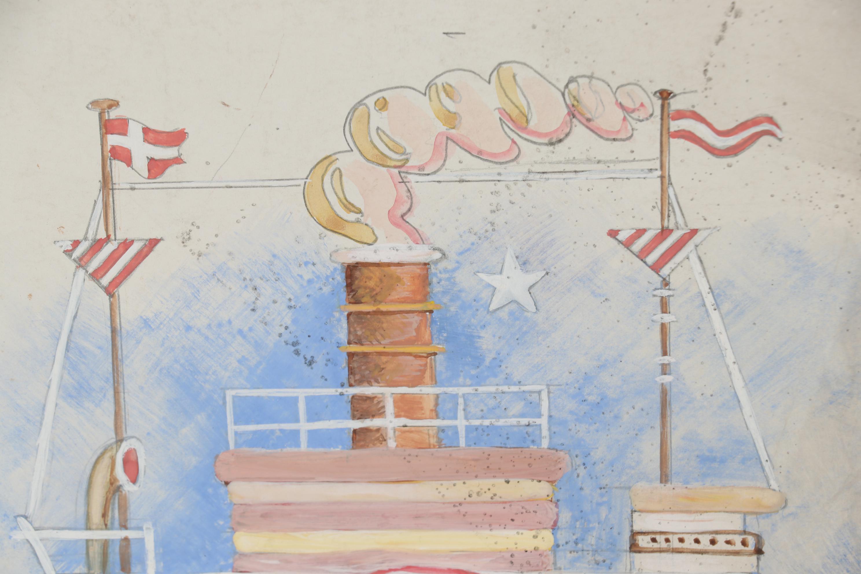 Late 20th Century Gouache Painting Attributed to Edgar Yaeger