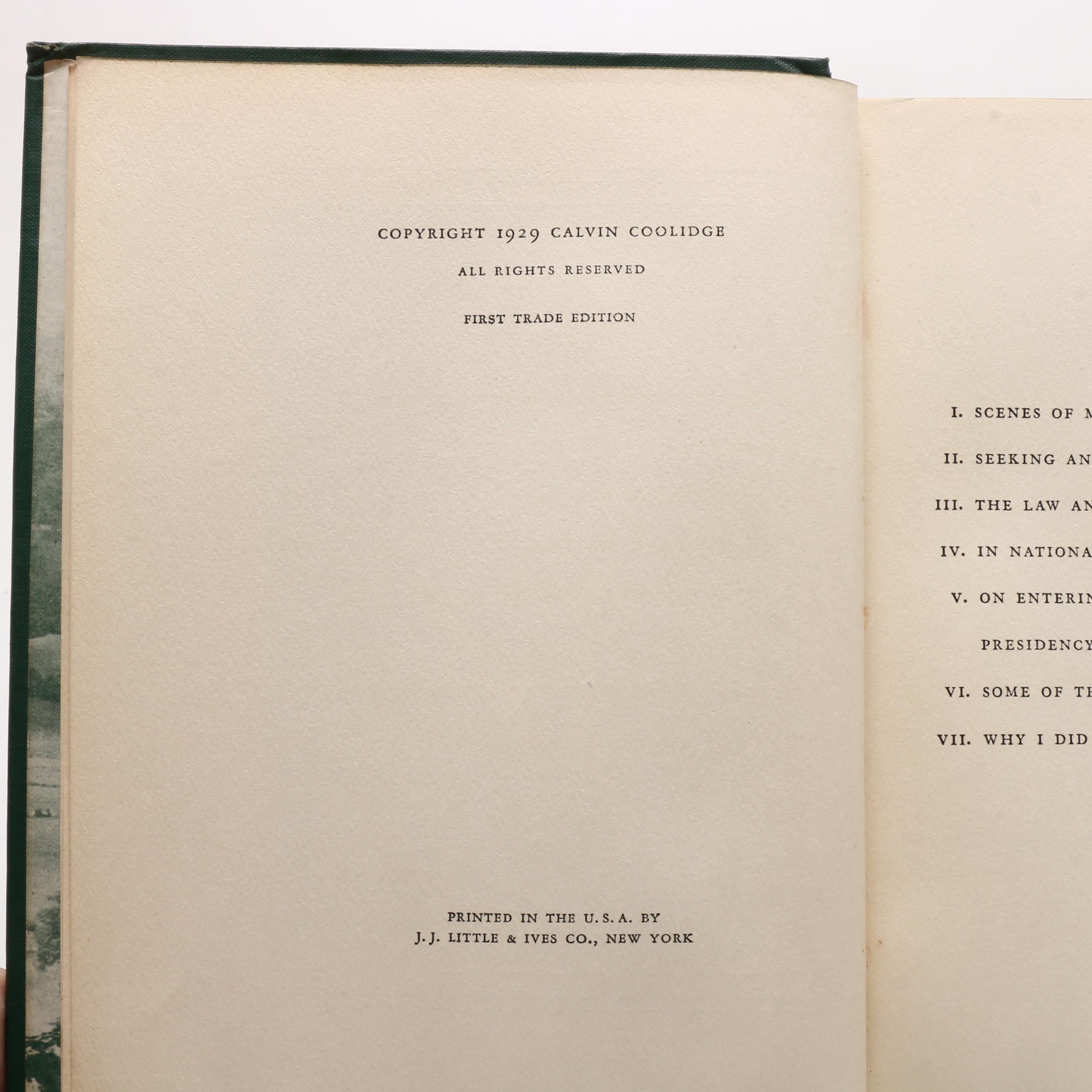 1929 "The Autobiography of Calvin Coolidge" with Other Presidential Books