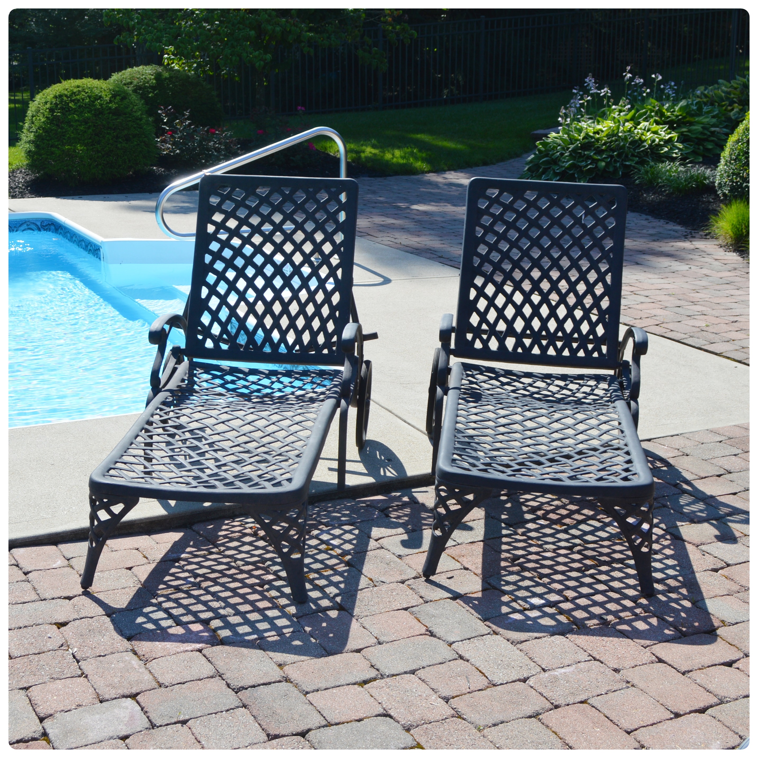 Cast Aluminum Chaise Lounge Chair, Pair, Contemporary