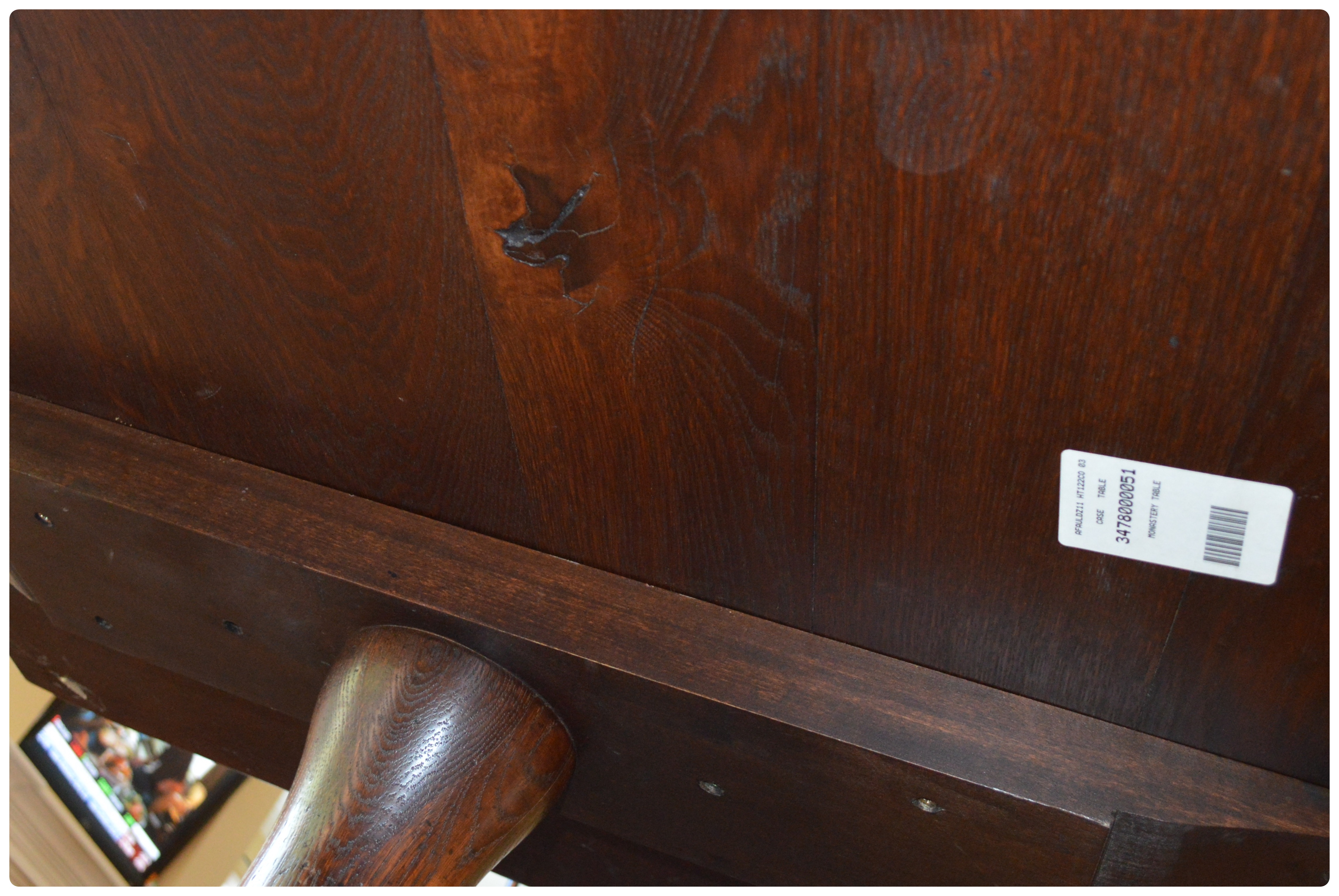 Oak Trestle Dining Table and Six Windsor Style Chairs, Contemporary