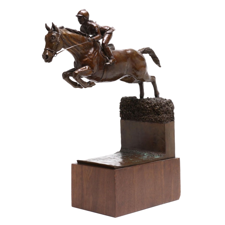 Metz Castleberry Steeplechase Horse Racer Cast Bronze Sculpture, Circa 1985