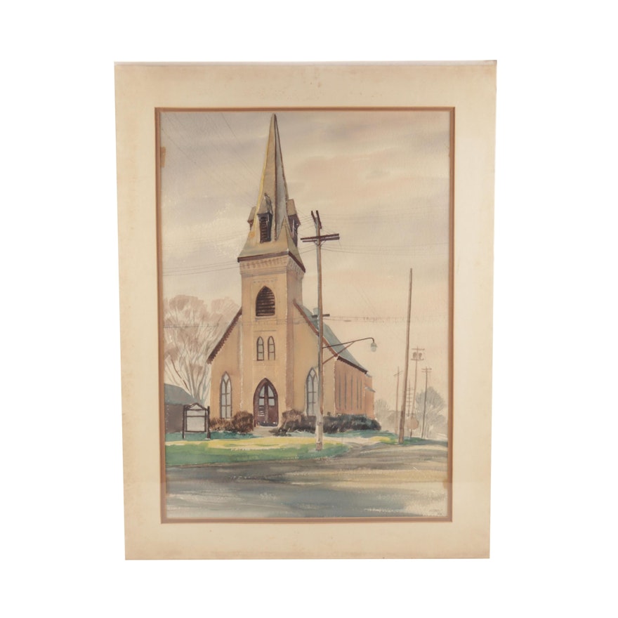 Wedow Watercolor Painting of a Church