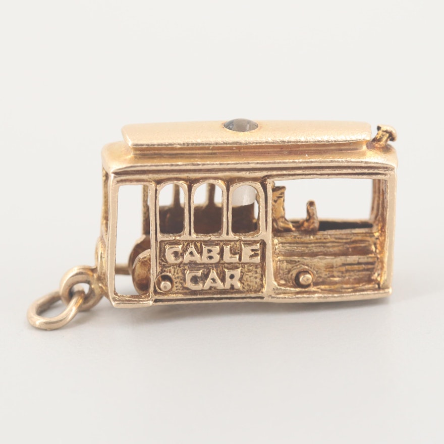 Vintage 14K Yellow Gold Articulating Stanhope Cable Car Charm Pendant