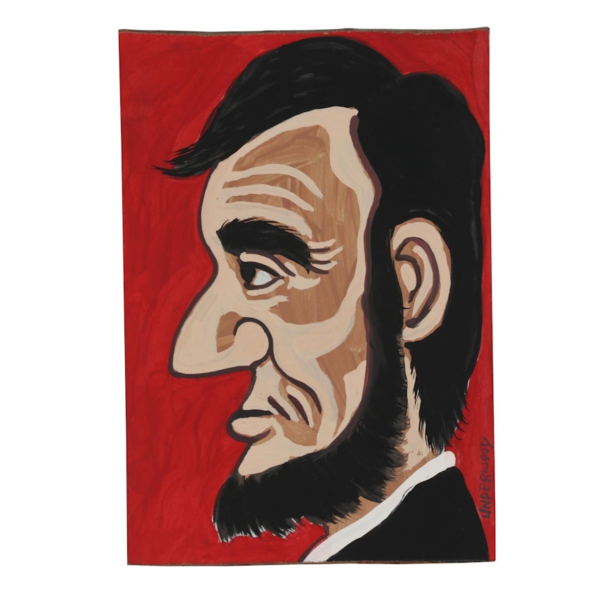 J. Underwood Folk Art Acrylic Painting "Abe Lincoln"