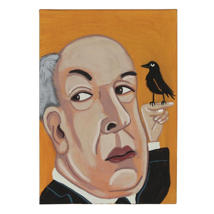 J. Underwood Folk Art Acrylic Painting "Hitchcock's The Birds"