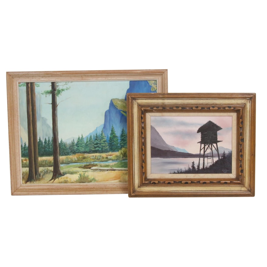 W. Jackson and Glaesman Mountain Landscape Oil Paintings