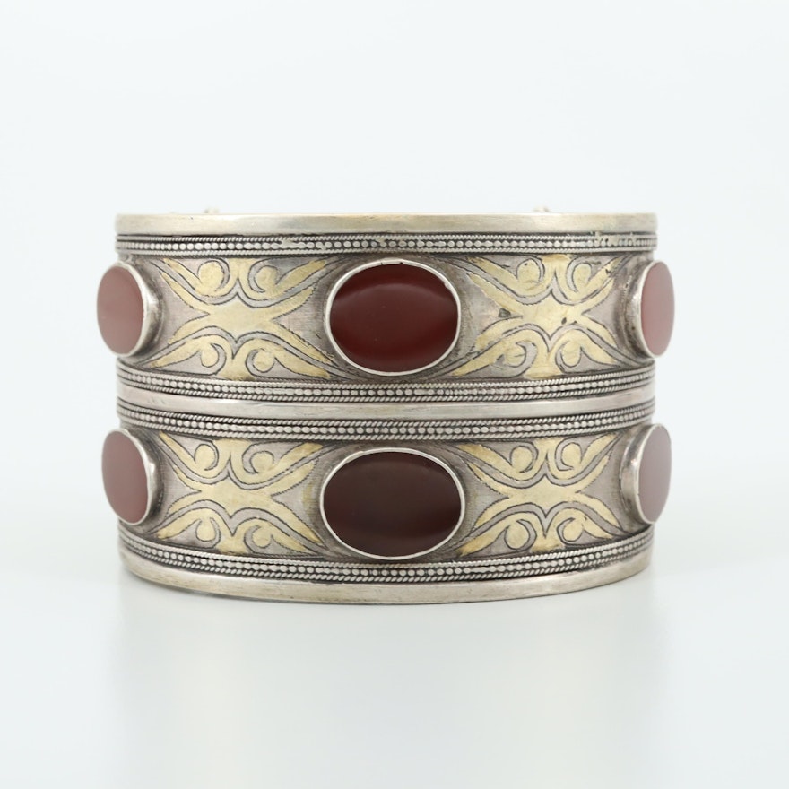 Vintage Turman 800 Silver Carnelian Cuff Bracelet