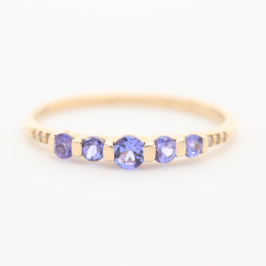 14K Yellow Gold Tanzanite and Diamond Ring