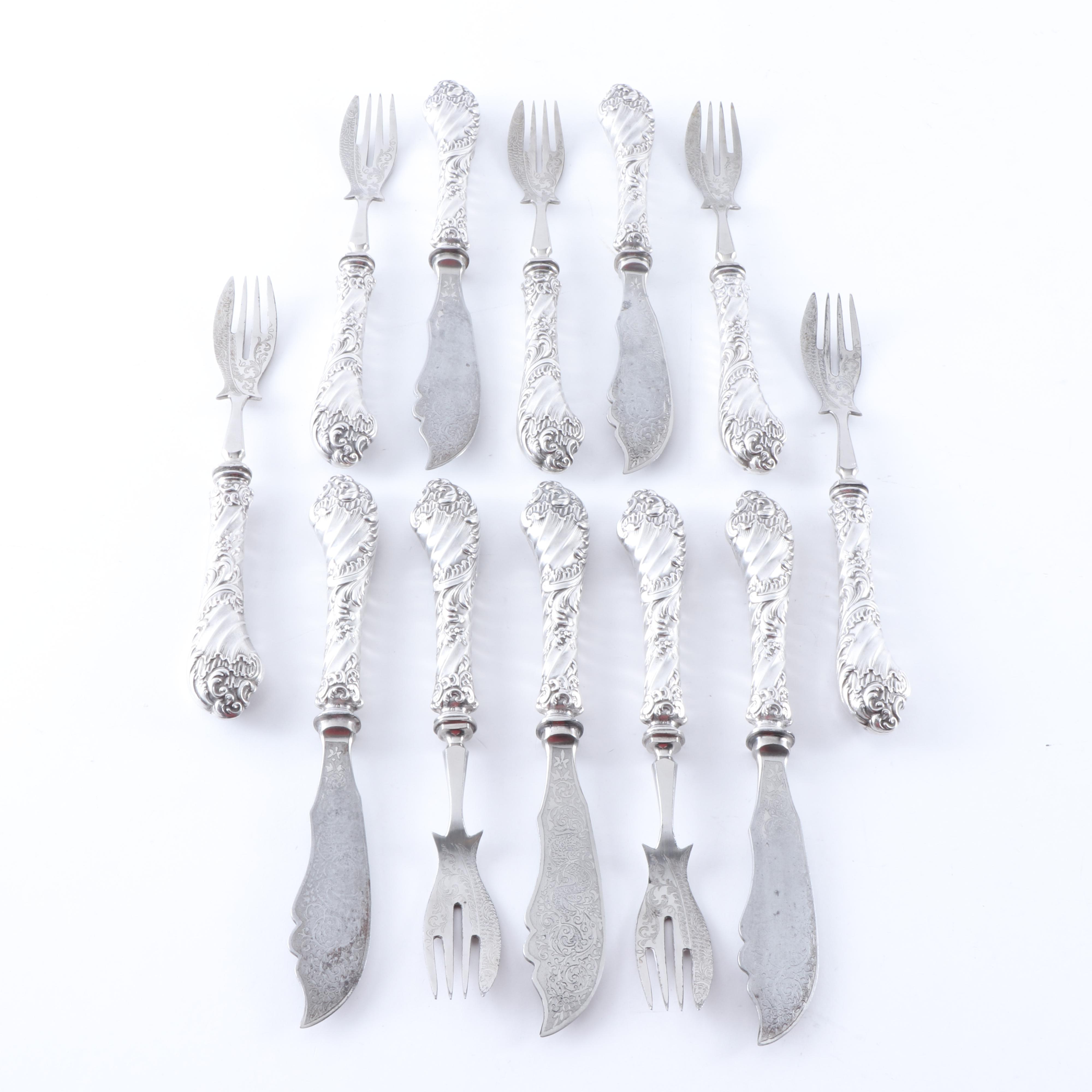 Victorian Era 800 Silver Fish Set, Late 19th Century
