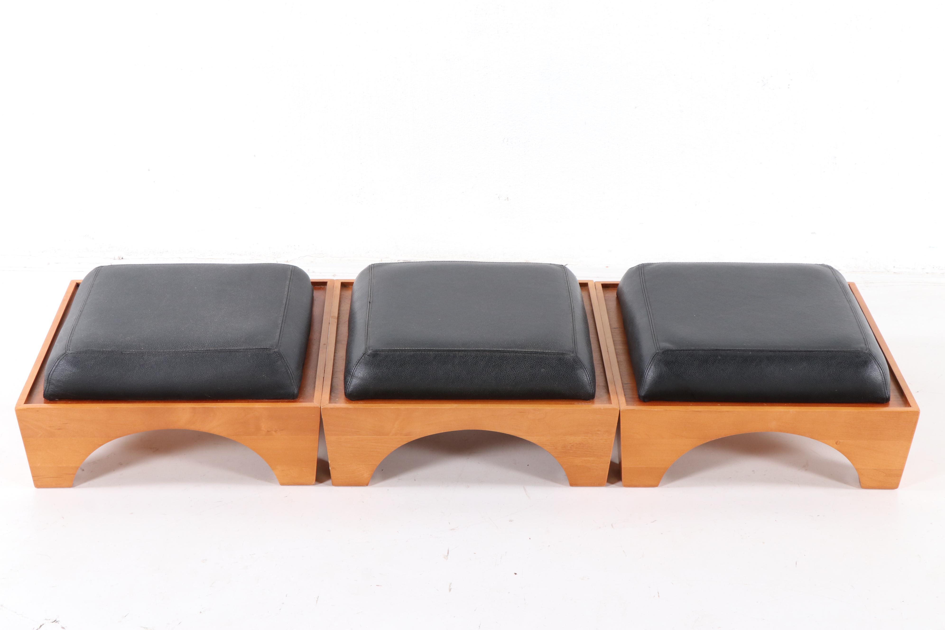 Levenger Cherry and Leather Stacking Stools, Contemporary