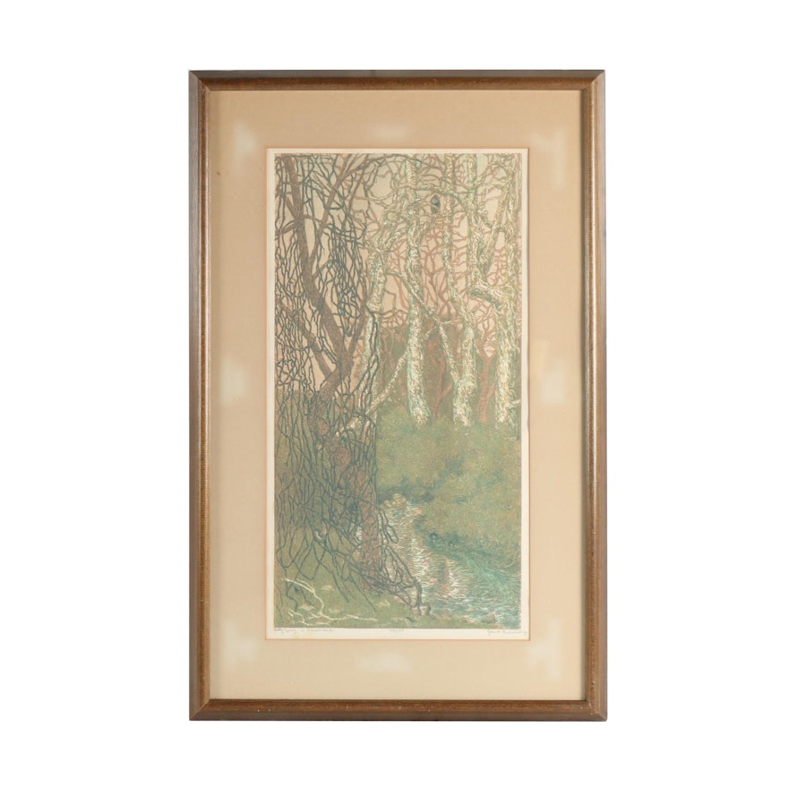 Janet Turner Woodblock "Early Spring in Bidwell Park"