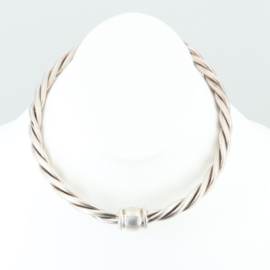 Mexican Sterling Silver Twisted Torque Necklace