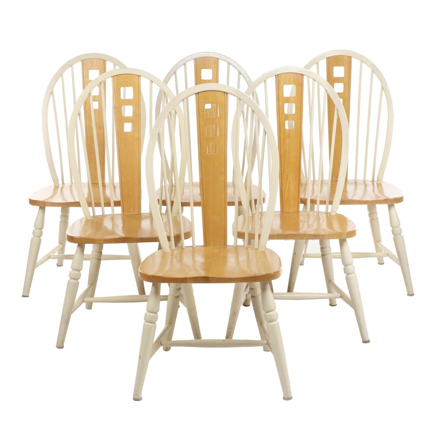 Windsor Style Wooden Dining Chairs, Set of Six