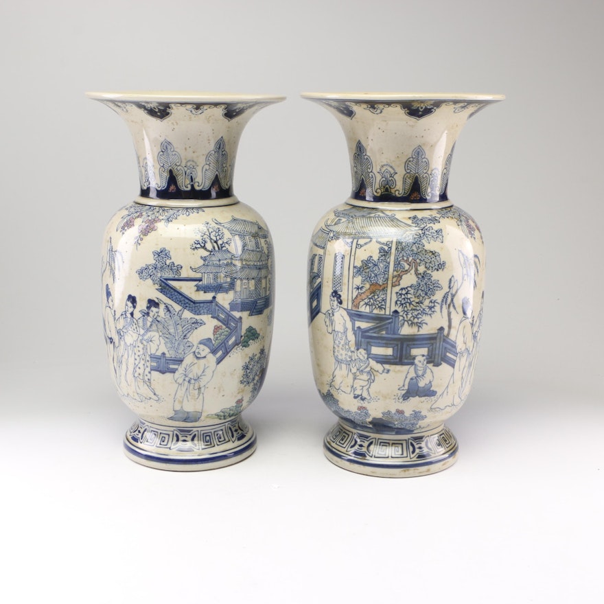 The Bombay Company Chinese Blue and White Earthenware Vases