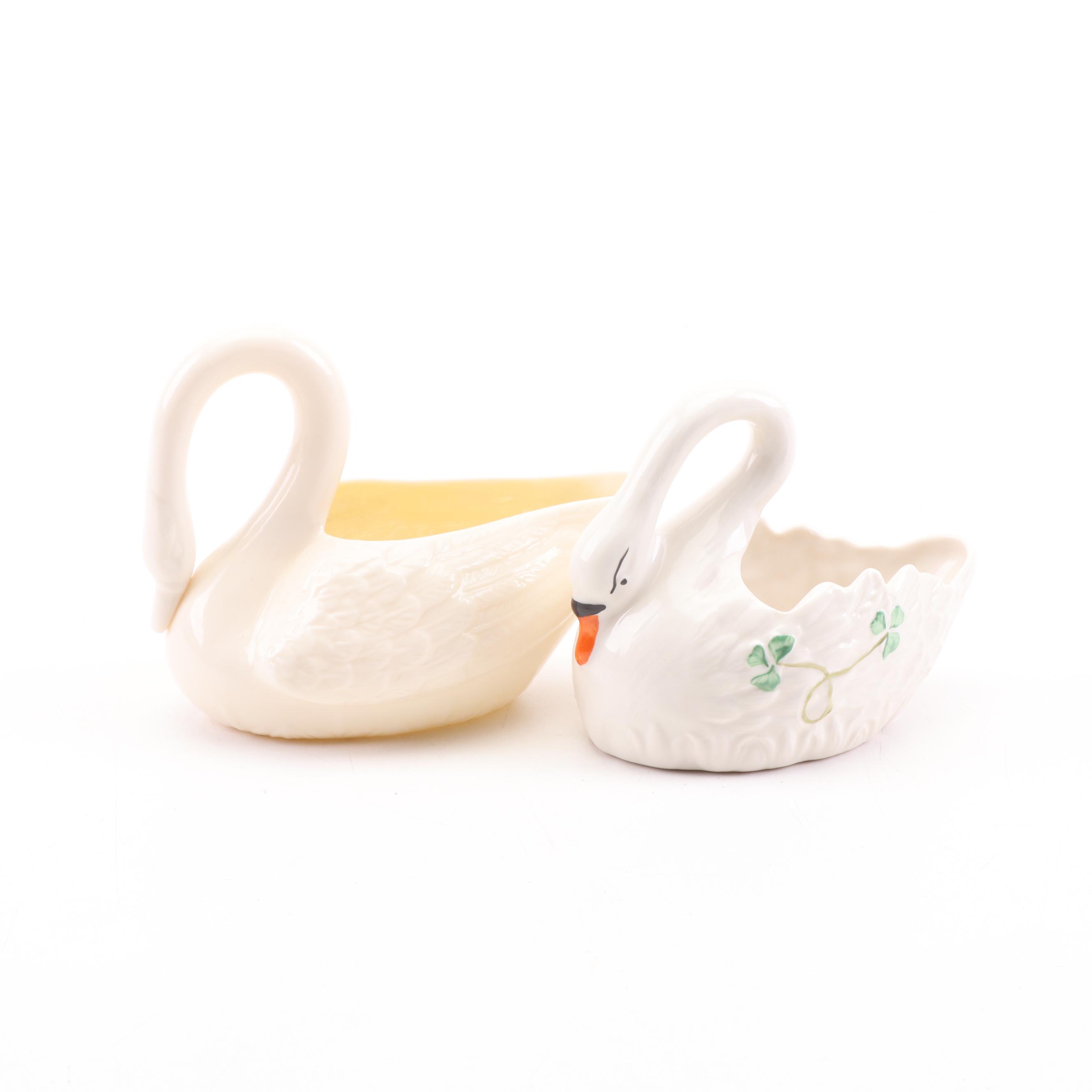 Belleek Porcelain Swan Figurines