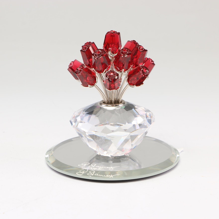 Swarovski Crystal "Vase of Red Roses" Figurine with Mirror, 2002