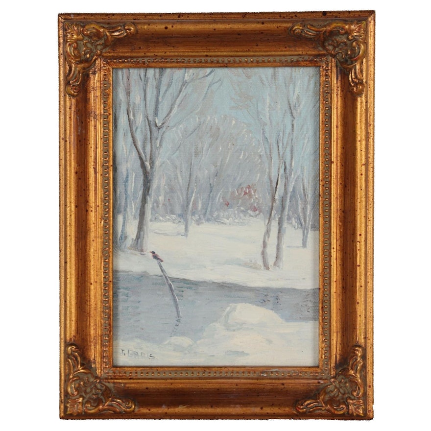 Joseph Baris Impressionistic Oil Painting of Winter Landscape