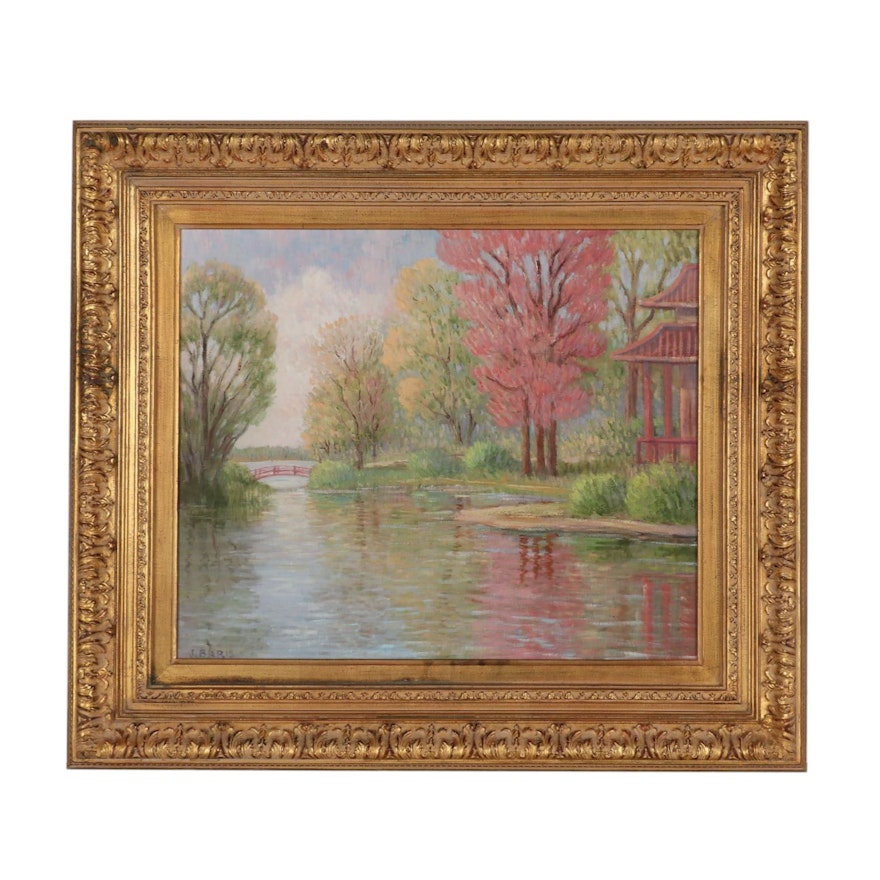 Joseph Baris Impressionistic Oil Painting of Waterscape