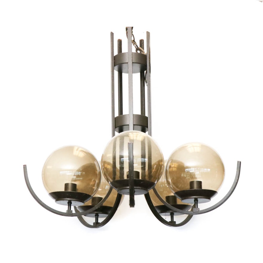 Modern Pendant Light with Smoked Glass Globes, Mid-20th Century