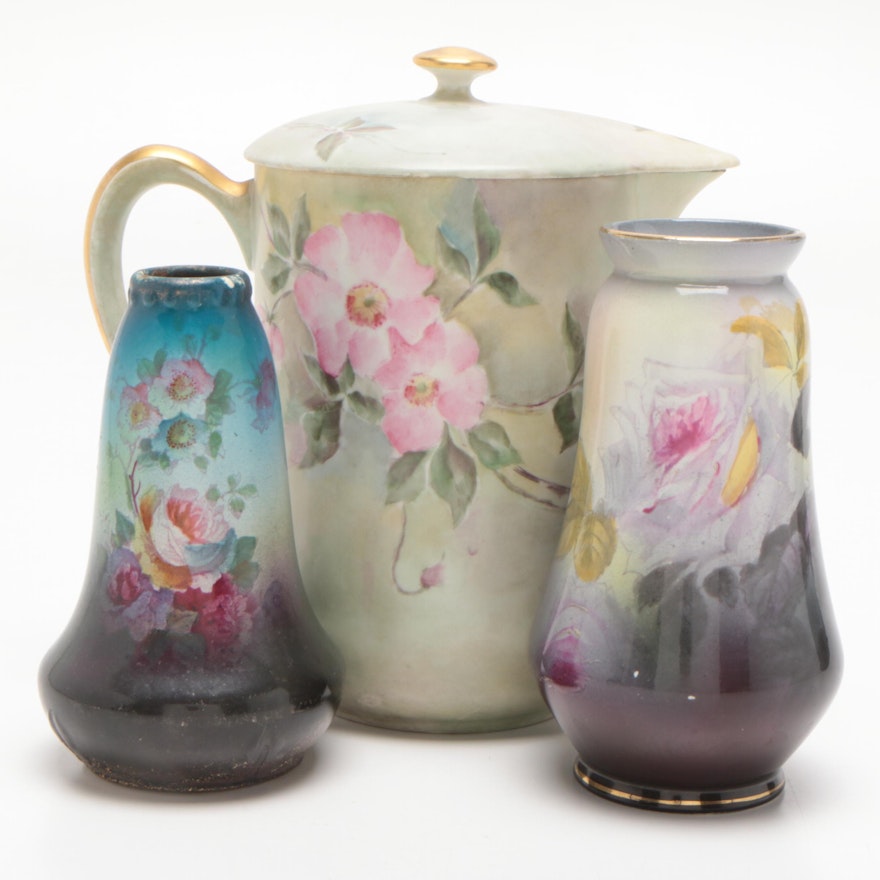 Royal Bonn Vases and PL Limoges Pitcher, Mid to Late 20th Century