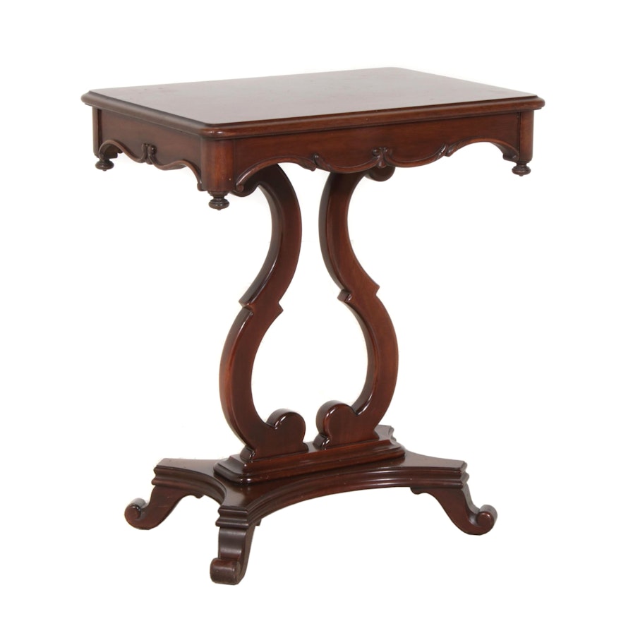 Victorian Style Mahogany Accent Table with Lyre Shaped Pedestal Base