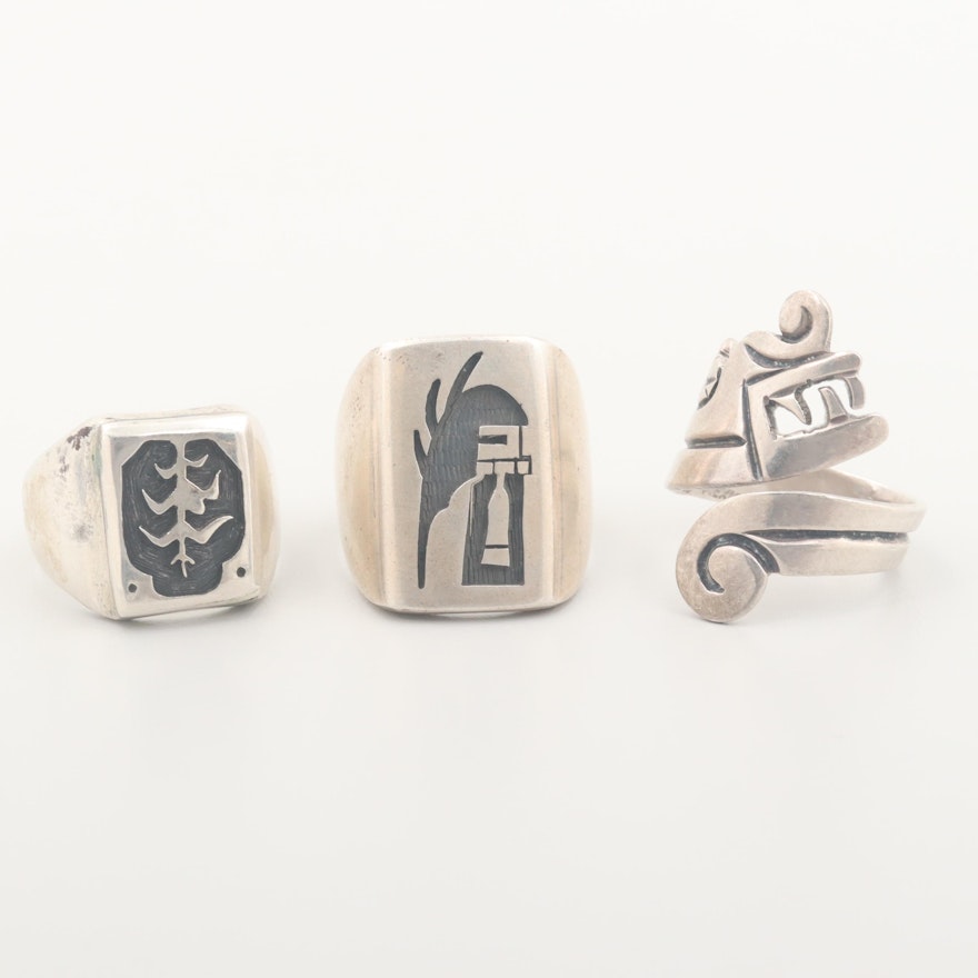 Sterling Rings Featuring Taxco, Overlay and  Steven Pooyouma, Kuyaya